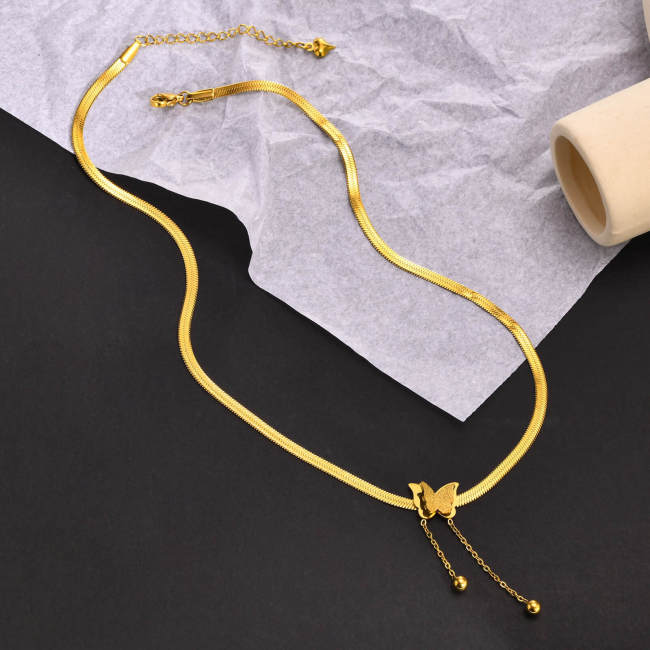 Wholesale Stainless Steel Flat Snake Chain Necklace with Butterfly