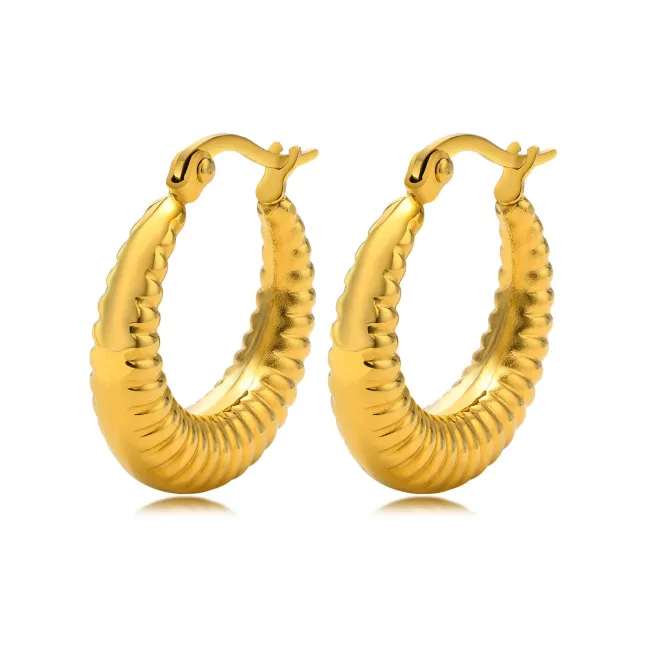 Wholesale Stainless Steel Graduated Ribbed Hoop Earrings