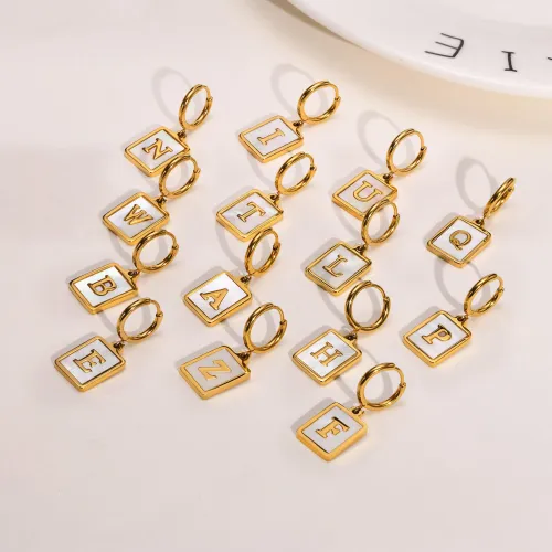 Wholesale Stainless Steel Initial Shell Huggie Hoop Earring
