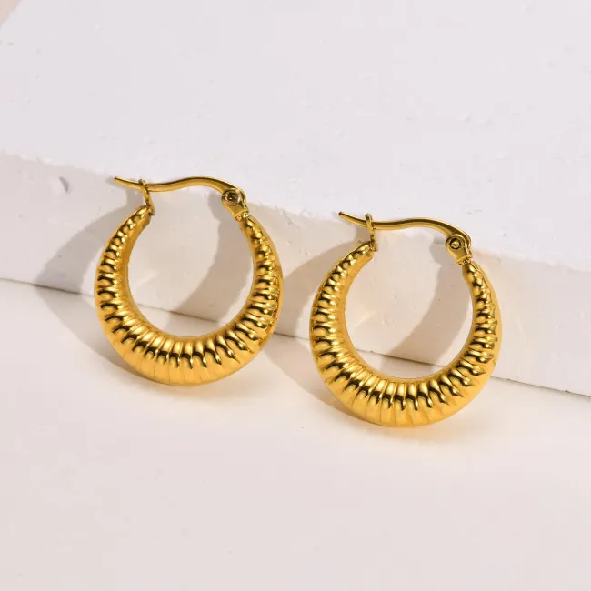 Wholesale Stainless Steel Graduated Ribbed Hoop Earrings
