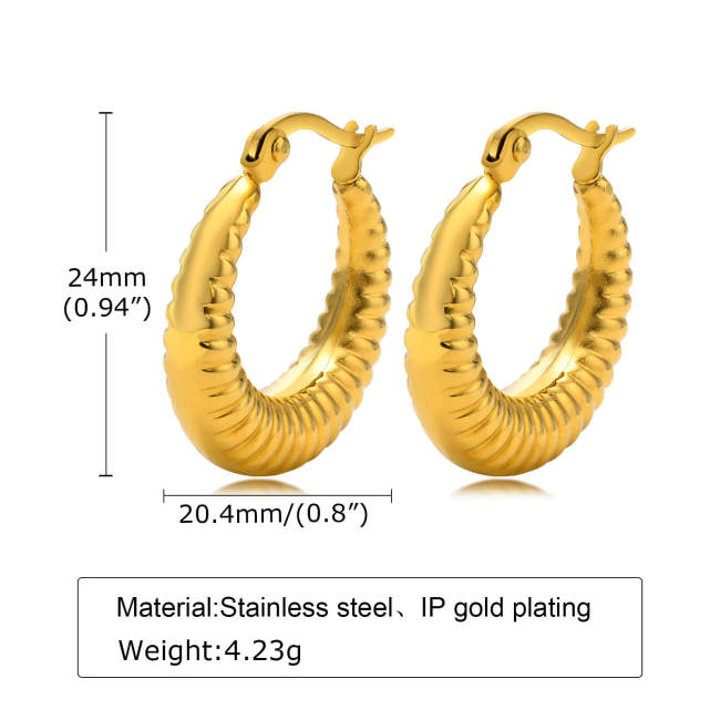 Wholesale Stainless Steel Graduated Ribbed Hoop Earrings
