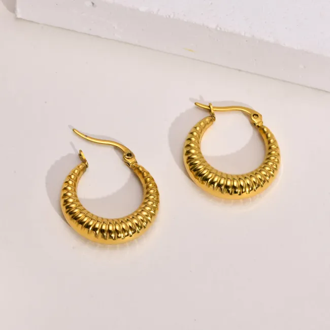 Wholesale Stainless Steel Graduated Ribbed Hoop Earrings
