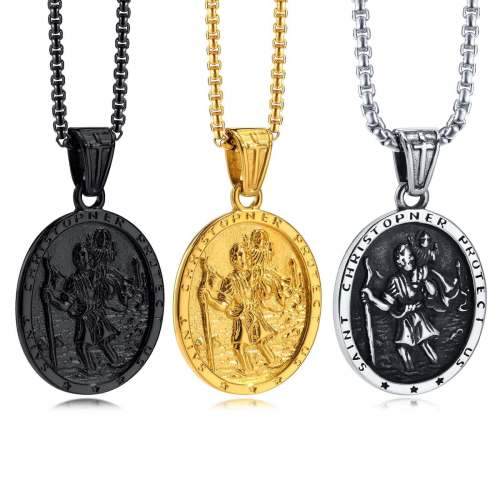 Wholesale Stainless Steel Oval Saint Christopher Necklace