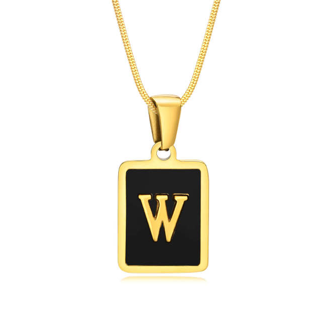 Wholesale Stainless Steel Square Enamel Initial Pendant