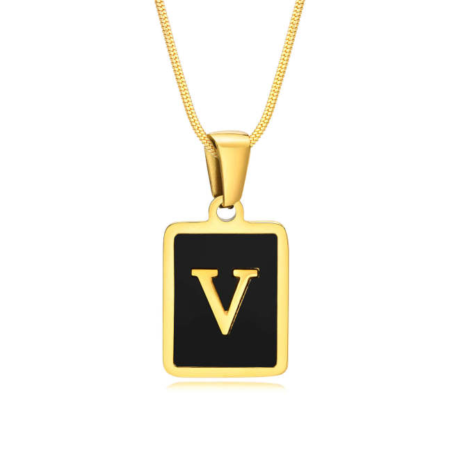 Wholesale Stainless Steel Square Enamel Initial Pendant