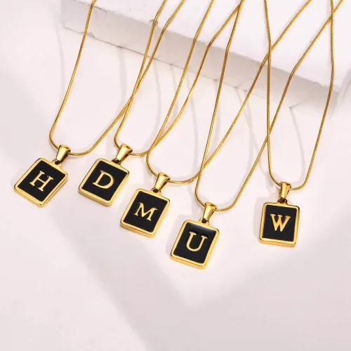 Wholesale Stainless Steel Square Enamel Initial Pendant