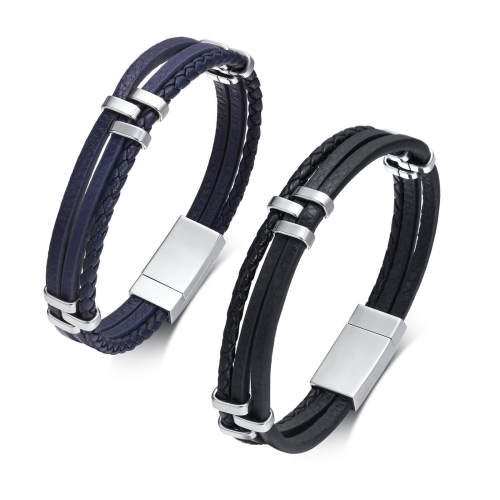 Wholesale Stainless Steel New Style Mens Leather Bracelet