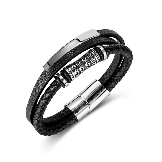 Wholesale Stainless Steel Elegant Totem Leather Bracelet