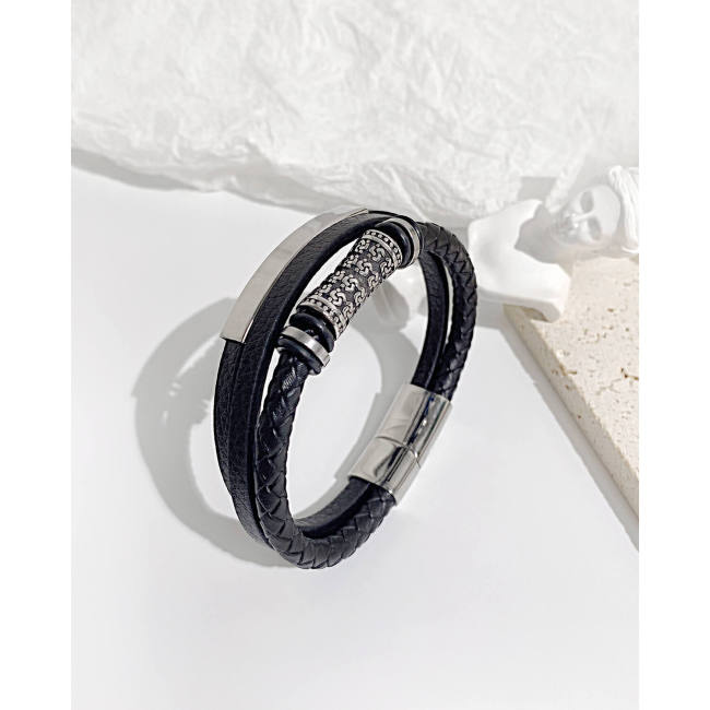 Wholesale Stainless Steel Elegant Totem Leather Bracelet