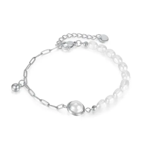 Wholesale Stainless Steel Half Pearl Half Chain Bracelet