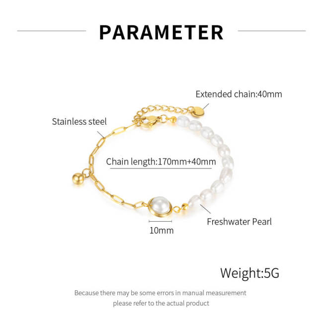 Wholesale Stainless Steel Half Pearl Half Chain Bracelet