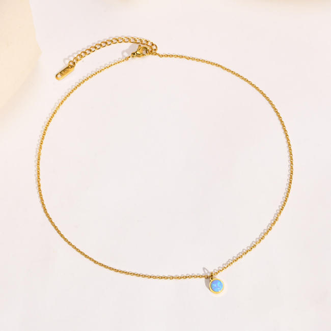 Wholesale Stainless Steel Vintage Synthetic Opal Necklace