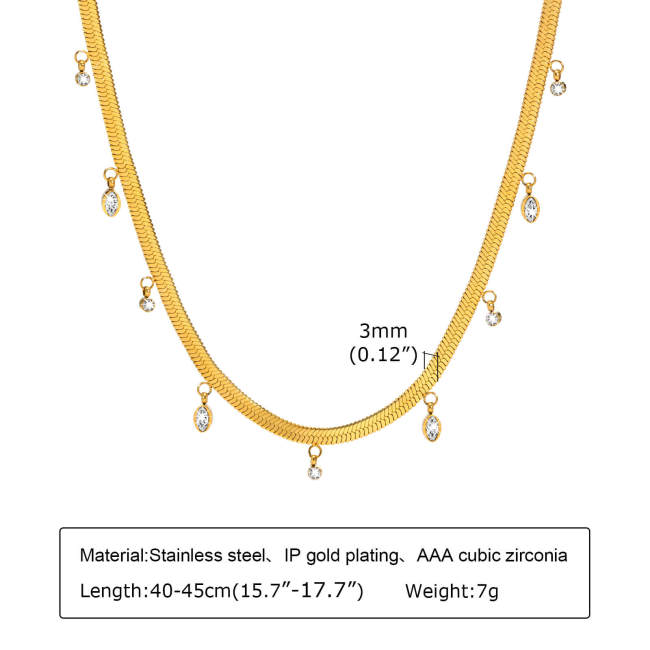Wholesale Stainless Steel CZ Herringbone Chain Necklace
