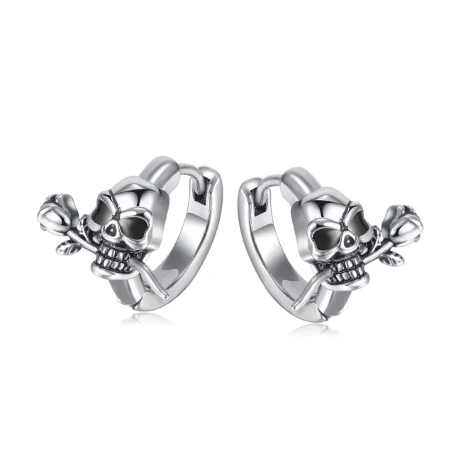 Wholesale Stainless Steel Skull and Rose Hoop Earrings