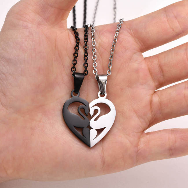 Wholesale Stainless Steel Heart Couple Swan Pendant