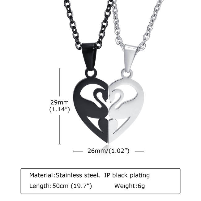 Wholesale Stainless Steel Heart Couple Swan Pendant