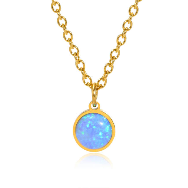 Wholesale Stainless Steel Vintage Synthetic Opal Necklace