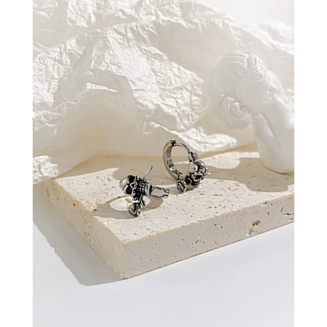 Wholesale Stainless Steel Skull and Rose Hoop Earrings