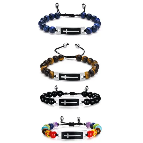 Wholesale Men Cross Tag Bead Bracelet