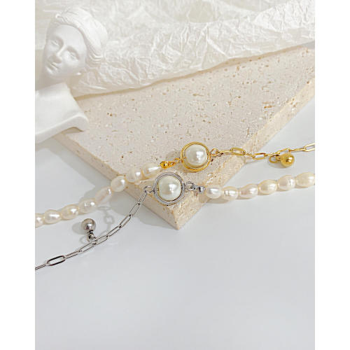 Wholesale Stainless Steel Half Pearl Half Chain Bracelet