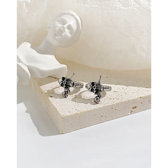 Wholesale Stainless Steel Skull and Rose Hoop Earrings