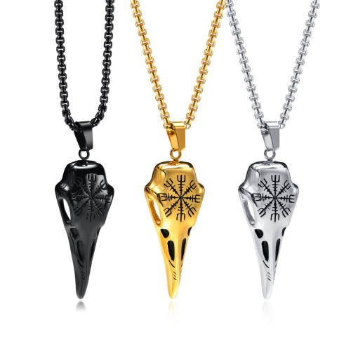 Wholesale Stainless Steel Norse Raven Skull Necklace