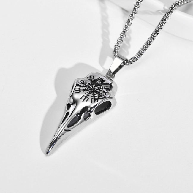 Wholesale Stainless Steel Norse Raven Skull Necklace
