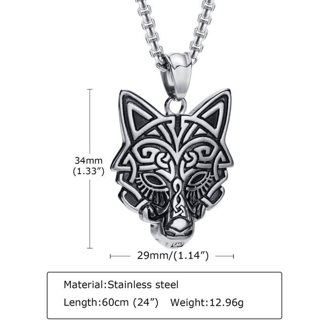 Wholesale Stainless Steel Wolf Head Totem Pendant