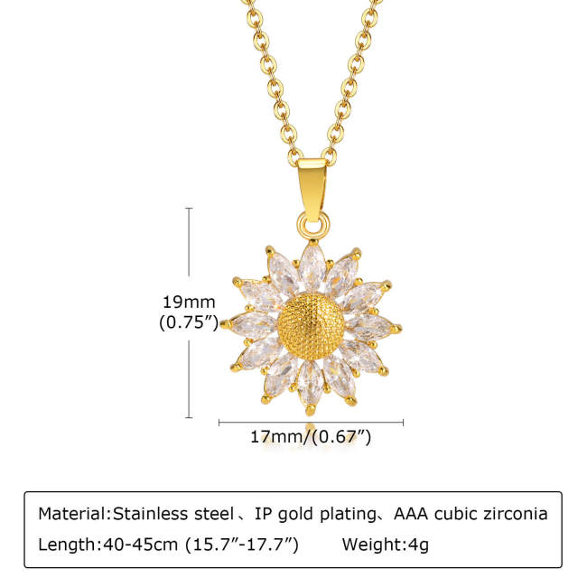 Wholesale Stainless Steel CZ Sunflower Necklace for Women