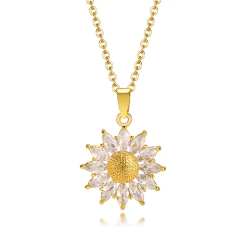Wholesale Stainless Steel CZ Sunflower Necklace for Women