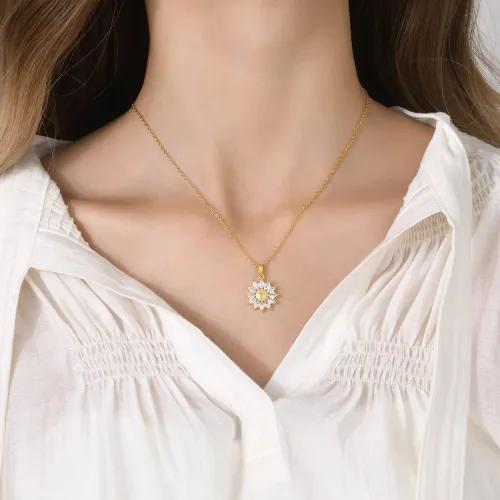 Wholesale Stainless Steel CZ Sunflower Necklace for Women