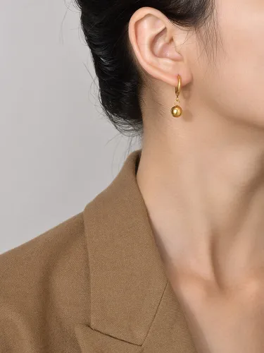 Wholesale Stainless Steel 8mm Ball Dangle Hoop Earrings