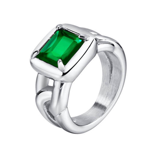 Wholesale Stainless Steel Women Retro Green CZ Ring