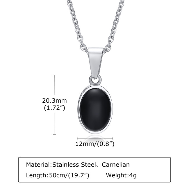 Wholesale Stainless Steel Women Oval Black Agate Necklace