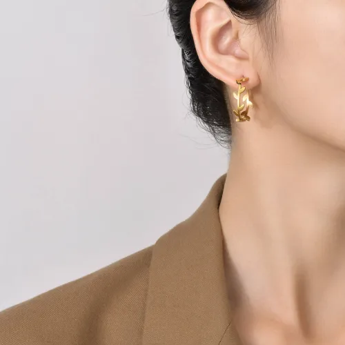 Wholesale Stainless Steel Leaf Design Hoop Earrings