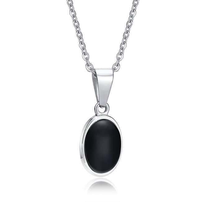 Wholesale Stainless Steel Women Oval Black Agate Necklace
