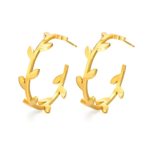 Wholesale Stainless Steel Leaf Design Hoop Earrings