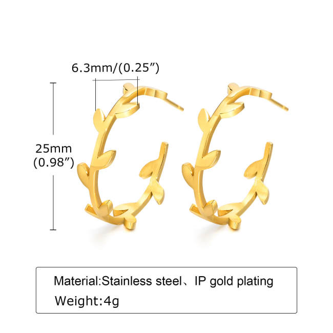 Wholesale Stainless Steel Leaf Design Hoop Earrings
