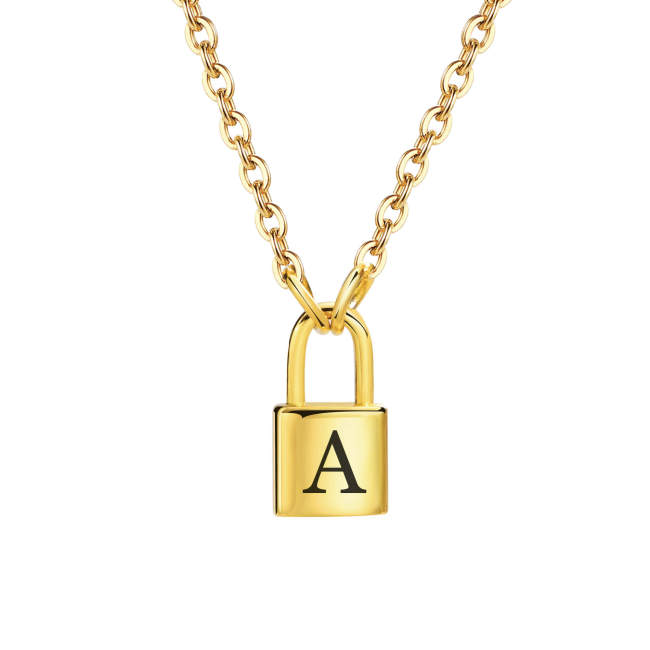 Wholesale Stainless Steel Initial Padlock Necklace