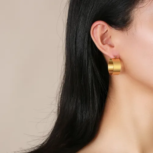 Wholesale Stainless Steel Wide Huggie Hoop Earrings