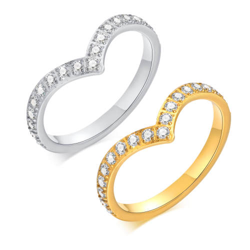 Wholesale Stainless Steel V Shape CZ Stackable Ring