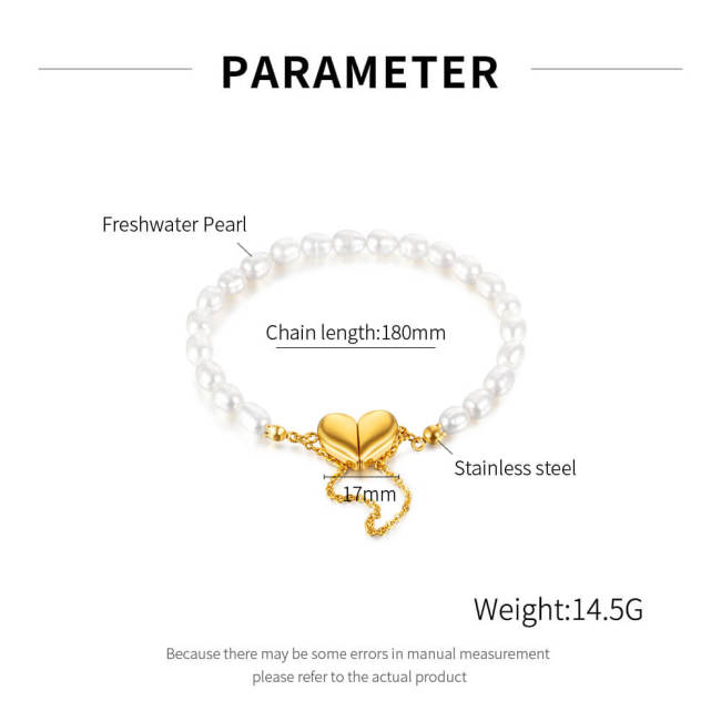 Wholesale Stainless Steel  Love Pearl Bracelet with Magnetic Buckle