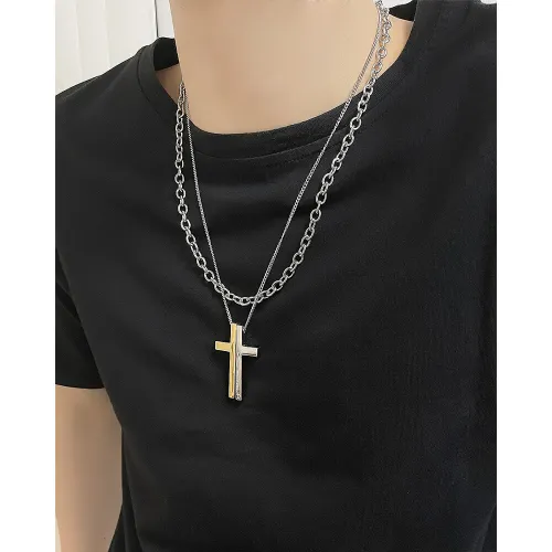 Wholesale Stainless Steel Unique Two-Tone Cross Necklace