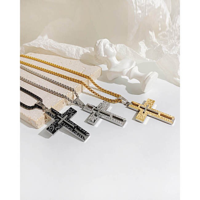 Wholesale Stainless Steel Totem Stacked Cross Necklace