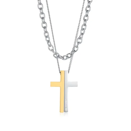 Wholesale Stainless Steel Unique Two-Tone Cross Necklace