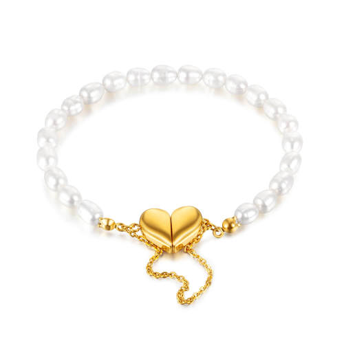 Wholesale Stainless Steel  Love Pearl Bracelet with Magnetic Buckle