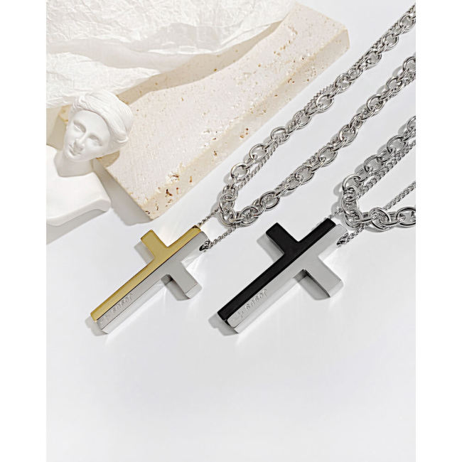 Wholesale Stainless Steel Unique Two-Tone Cross Necklace