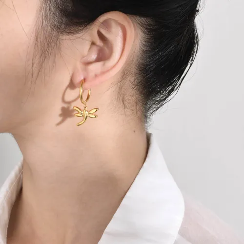 Wholesale Stainless Steel Dragonfly Hoop Earrings