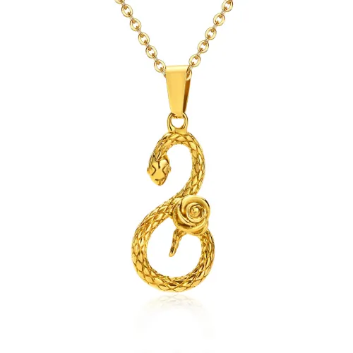 Wholesale Stainless Steel Women Rose & Snake Necklace