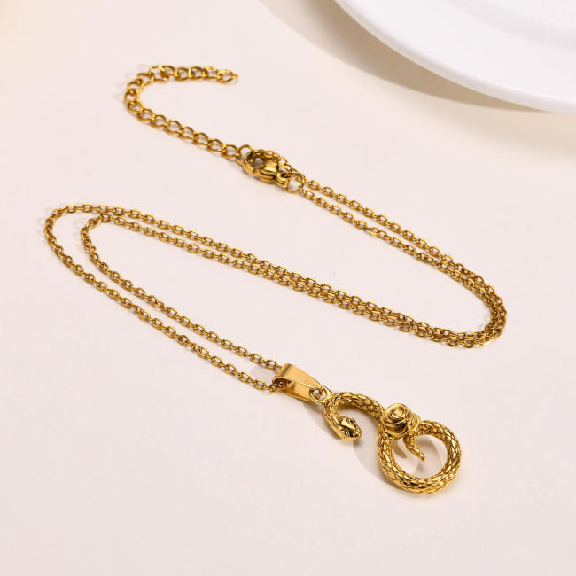 Wholesale Stainless Steel Women Rose & Snake Necklace